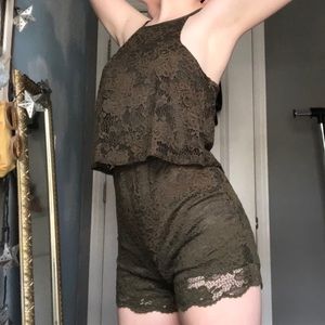 Francesca’s Army Green Lace Romper